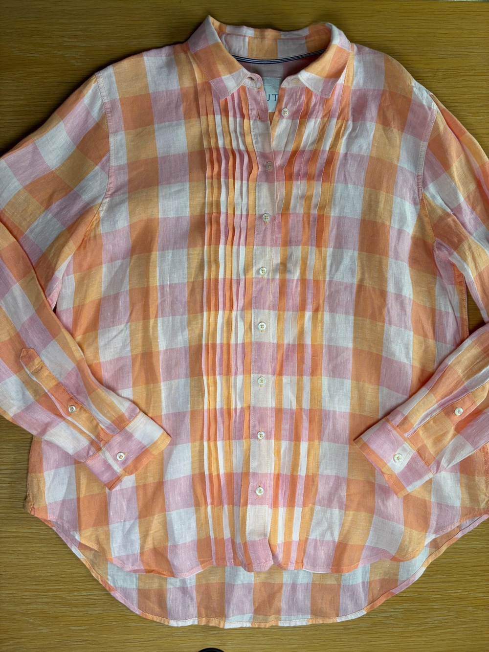 Hut-100% Linen-Coastal-Resortwear-Oversized-Cottagecore-Checked-Shirt-S